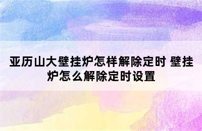 亚历山大壁挂炉怎样解除定时 壁挂炉怎么解除定时设置